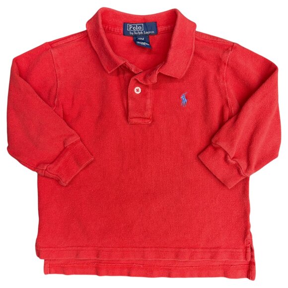 Boys' POLO by RALPH LAUREN Cotton Mesh‎ Long Sleeve Polo Red | Size 18 months - Picture 2 of 9